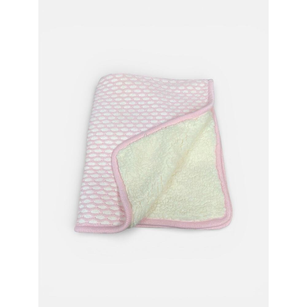 SL Home Fashions Pink White Knit Baby Blanket w/ Sherpa Back 29.5”x36”